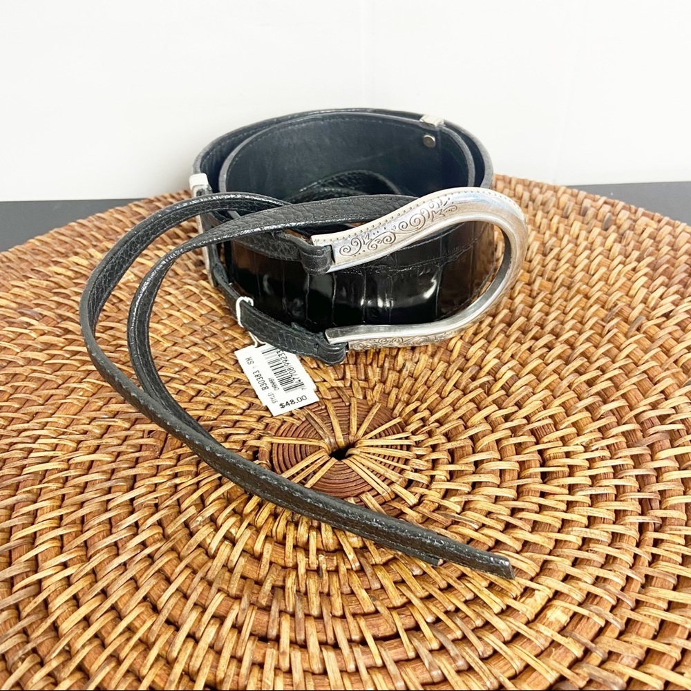Vintage Women's Brighton Black Leather & Silver Hardware Belt Size SM B30383